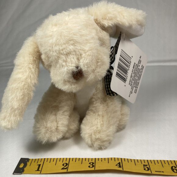 6" Cream Colored Baby Bunny Black and Cream Check Bow Stuffed Animal - Picture 11 of 12